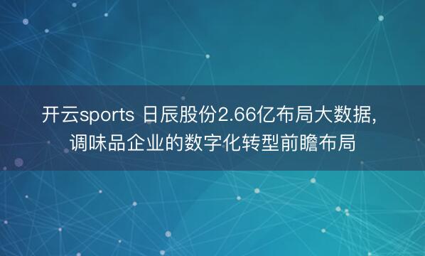 开云sports 日辰股份2.66亿布局大数据, 调味品企业的数字化转型前瞻布局