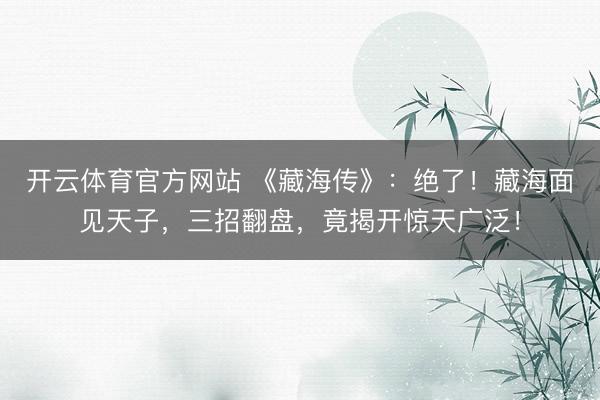 开云体育官方网站 《藏海传》：绝了！藏海面见天子，三招翻盘，竟揭开惊天广泛！