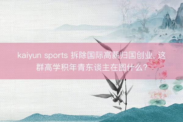 kaiyun sports 拆除国际高薪归国创业, 这群高学积年青东谈主在图什么?